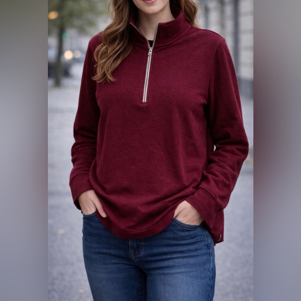 Eddie Bauer Burgundy Quarter Zip Fleece Sweater XL